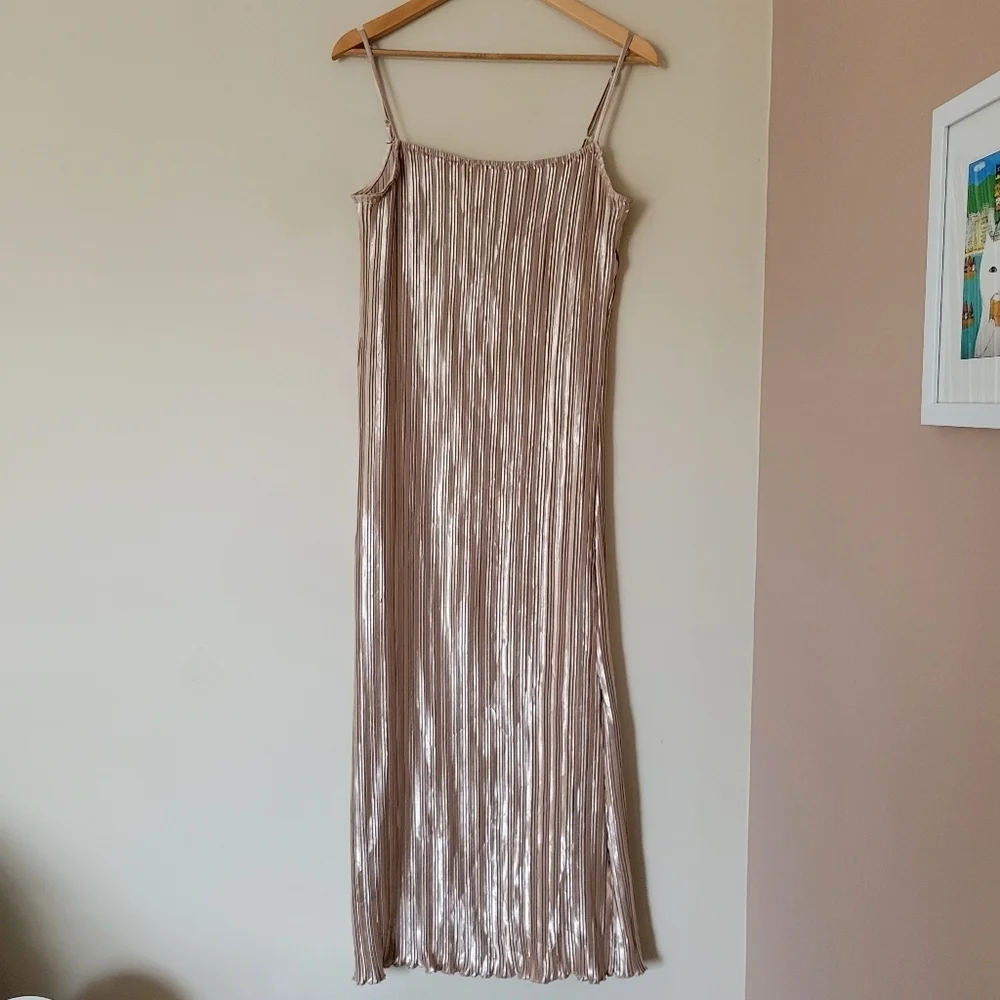 Petal & Pup Metallic Gold Striped Maxi Dress - Picture 3 of 11
